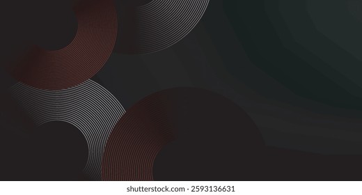 Abstract grey and red circle line vector on dark background. Modern simple overlap circle lines texture creative design. Suit for poster, cover, banner, flyer, brochure, presentation, website
