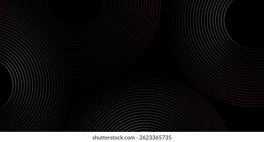 Abstract grey and red circle line vector on dark background. Modern simple overlap circle lines texture creative design. Suit for poster, cover, banner, flyer, brochure, presentation, website