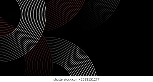 Abstract grey and red circle line vector on dark background. Modern simple overlap circle lines texture creative design. Suit for poster, cover, banner, flyer, brochure, presentation, website