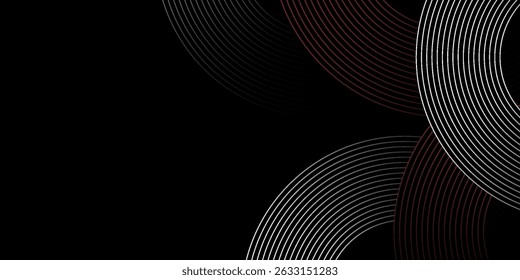 Abstractas Vector de línea circular gris y rojo sobre fondo oscuro. Diseño creativo moderno de textura de líneas circulares superpuestas simples. Traje para el cartel, cubierta, Anuncio, volante, folleto, presentación, Sitio web