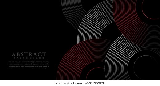 Abstract grey and red circle line vector on dark background. Modern simple overlap circle lines texture creative design. Suit for poster, cover, banner, flyer, brochure, presentation, website
