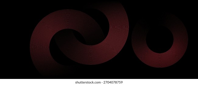 Abstractas Vector de línea circular gris y rojo sobre fondo oscuro. Diseño creativo moderno de textura de líneas circulares superpuestas simples. Traje para el cartel, cubierta, Anuncio, volante, folleto, presentación, Sitio web

