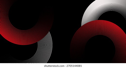 Abstract grey and red circle line vector on dark background. Modern simple overlap circle lines texture creative design. Suit for poster, cover, banner, flyer, brochure, presentation, website
