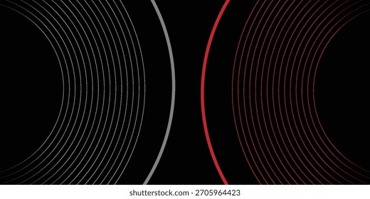 Abstractas Vector de línea circular gris y rojo sobre fondo oscuro. Diseño creativo moderno de textura de líneas circulares superpuestas simples. Traje para el cartel, cubierta, Anuncio, volante, folleto, presentación, Sitio web.eps10
