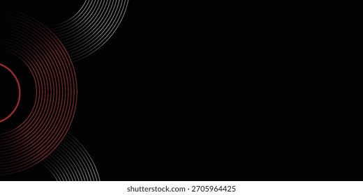 Abstract grey and red circle line vector on dark background. Modern simple overlap circle lines texture creative design. Suit for poster, cover, banner, flyer, brochure, presentation, website.eps10