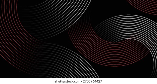 Abstractas Vector de línea circular gris y rojo sobre fondo oscuro. Diseño creativo moderno de textura de líneas circulares superpuestas simples. Traje para el cartel, cubierta, Anuncio, volante, folleto, presentación, Sitio web.eps10