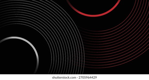 Abstractas Vector de línea circular gris y rojo sobre fondo oscuro. Diseño creativo moderno de textura de líneas circulares superpuestas simples. Traje para el cartel, cubierta, Anuncio, volante, folleto, presentación, Sitio web.eps10
