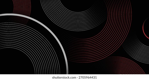 Abstractas Vector de línea circular gris y rojo sobre fondo oscuro. Diseño creativo moderno de textura de líneas circulares superpuestas simples. Traje para el cartel, cubierta, Anuncio, volante, folleto, presentación, Sitio web.eps10