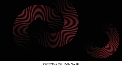 Abstractas Vector de línea circular gris y rojo sobre fondo oscuro. Diseño creativo moderno de textura de líneas circulares superpuestas simples. Traje para el cartel, cubierta, Anuncio, volante, folleto, presentación, Sitio web