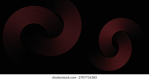 Abstractas Vector de línea circular gris y rojo sobre fondo oscuro. Diseño creativo moderno de textura de líneas circulares superpuestas simples. Traje para el cartel, cubierta, Anuncio, volante, folleto, presentación, Sitio web