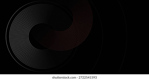 Abstractas Vector de línea circular gris y rojo sobre fondo oscuro. Diseño creativo moderno de textura de líneas circulares superpuestas simples. Traje para el cartel, cubierta, Anuncio, volante, folleto, presentación, Sitio web
