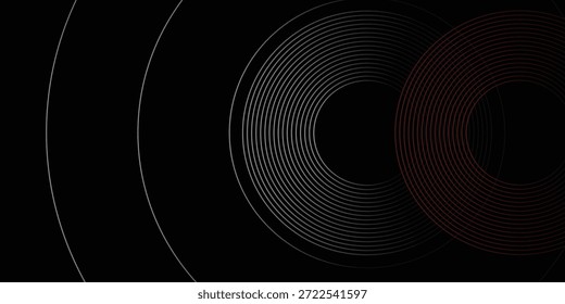 Abstractas Vector de línea circular gris y rojo sobre fondo oscuro. Diseño creativo moderno de textura de líneas circulares superpuestas simples. Traje para el cartel, cubierta, Anuncio, volante, folleto, presentación, Sitio web