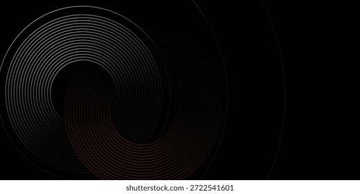 Abstractas Vector de línea circular gris y rojo sobre fondo oscuro. Diseño creativo moderno de textura de líneas circulares superpuestas simples. Traje para el cartel, cubierta, Anuncio, volante, folleto, presentación, Sitio web