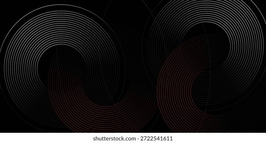 Abstractas Vector de línea circular gris y rojo sobre fondo oscuro. Diseño creativo moderno de textura de líneas circulares superpuestas simples. Traje para el cartel, cubierta, Anuncio, volante, folleto, presentación, Sitio web