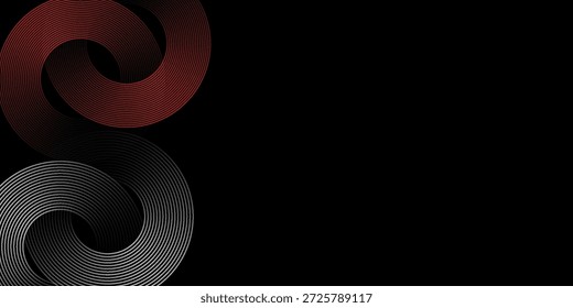 Abstractas Vector de línea circular gris y rojo sobre fondo oscuro. Diseño creativo moderno de textura de líneas circulares superpuestas simples.