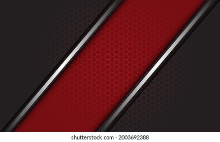 Abstract grey red silver line banner slash overlap hexagon mesh pattern texture design modern luxury futuristic background vector illustration.