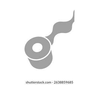 Abstract grey roll of tape icon. Minimalist design, perfect for website banners, app interfaces, or packaging design.  Represents flow, process, or completion.  Versatile and clean style.