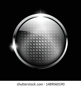 Abstract grey round textured background with a silver frame. Vector illustration.