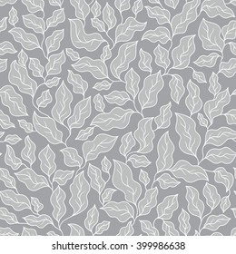   Abstract grey seamless pattern with leaves. Vector illustration.