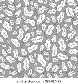   Abstract grey seamless pattern with leaves. Vector illustration.