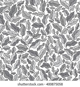 Abstract grey seamless pattern with leaves. Vector illustration.