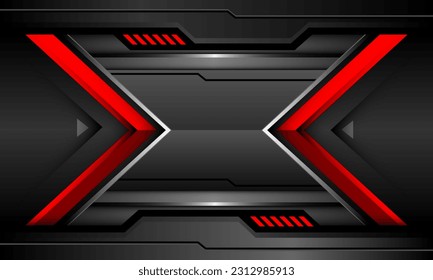 Abstract grey silver black cyber metal red arrow geometric futuristic technology style creative background vector illustration.