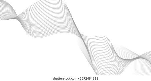 Abstract grey smooth element swoosh speed wave modern stream background. Wave grey lines created using blend tool. Abstract frequency sound wave lines and twisted curve lines background.
