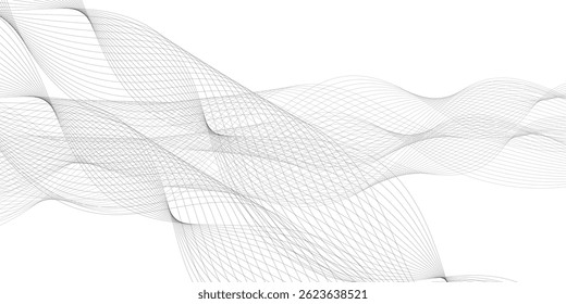 Abstract grey smooth element wavy modern curve lines on transparent background. Digital frequency track equalizer. Abstract frequency sound wave lines, twisted curve lines and technology background.	
