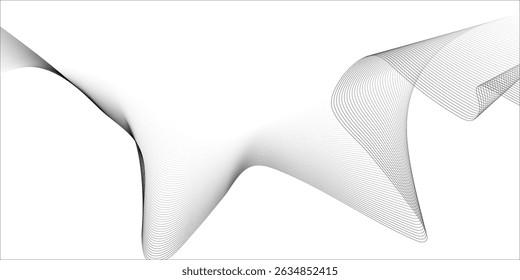 Abstract grey smooth element wavy modern curve lines on transparent background. Digital frequency track equalizer. Abstract frequency sound wave lines, twisted curve lines and technology background.	