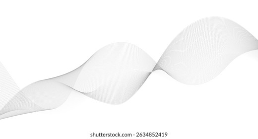 Abstract grey smooth element wavy modern curve lines on transparent background. Digital frequency track equalizer. Abstract frequency sound wave lines, twisted curve lines and technology background.	