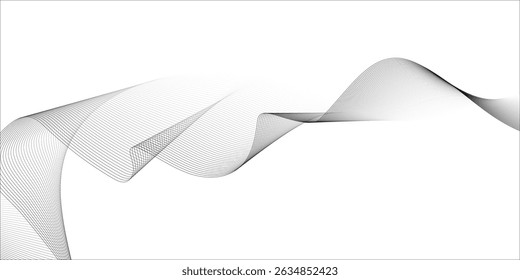 Elemento liso gris Abstractas líneas curvas modernas onduladas sobre fondo transparente. Ecualizador digital de pista de frecuencias. Líneas de ondas sonoras de frecuencia Abstractas, líneas de curva trenzada y fondo de tecnología.	