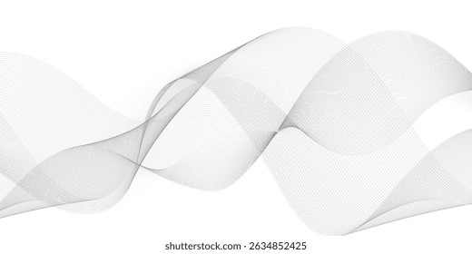 Abstract grey smooth element wavy modern curve lines on transparent background. Digital frequency track equalizer. Abstract frequency sound wave lines, twisted curve lines and technology background.	