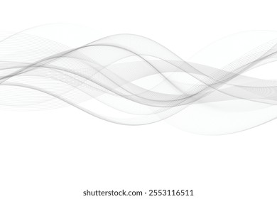 Onda suave cinza abstrato em um fundo branco. Onda sonora dinâmica. Elemento de design. Ilustração vetorial.