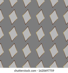 Abstract grey squared illustration with golden elements. 3d geometric seamless pattern with ornament. Design for web page, textures, card, poster, fabric. Modern stylish luxury background.
