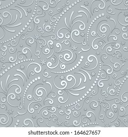 Abstract grey swirly background, vector seamless pattern