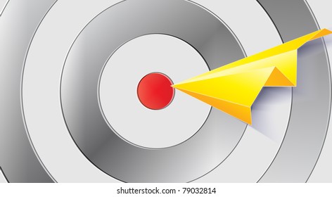 abstract grey target with origami yellow plane