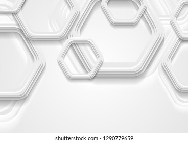 Abstract grey tech background with paper hexagons. Vector design