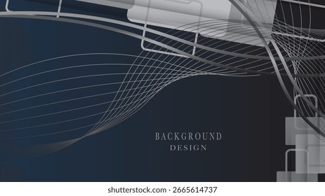 Banner de tecnologia cinza abstrato com quadrados e linhas fluindo