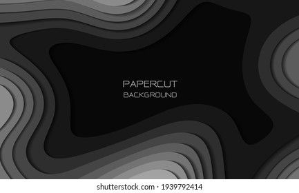 Abstract grey tone paper cut 3D layers overlap art background texture vector illustration.