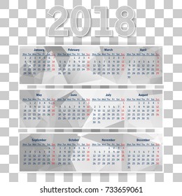 Abstract grey Triangular Polygonal 2018 year calendar on transparency background