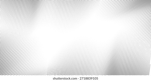 Abstract grey wave dotted line background. Gray dynamic dash stripe texture. Warped and curved lines wallpaper for tech design template, presentation, brochure, leaflet, booklet. Vector backdrop