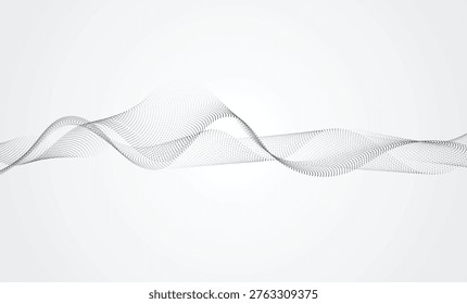 Abstract Grey Wave of Dotted Particles on White Background. Modern Minimalist Digital Waveform Technology Background