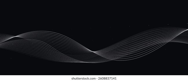 Abstract grey wave line background on a black background.