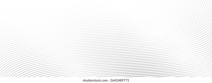 Abstract grey wave line background. Light gray dynamic striped texture. Warped and curved lines wallpaper for tech design template, presentation, brochure, leaflet, booklet. Vector tech backdrop