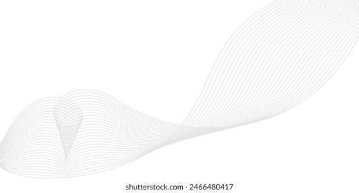 Abstractas líneas de onda gris sobre fondo transparente. Tecnología líneas abstractas sobre fondo blanco. Ondulación Grey Wave Swirl, onda de sonido de frecuencia, líneas de curva retorcidas con efecto de mezcla.	