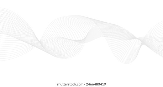 Abstractas líneas de onda gris sobre fondo transparente. Tecnología líneas abstractas sobre fondo blanco. Ondulación Grey Wave Swirl, onda de sonido de frecuencia, líneas de curva retorcidas con efecto de mezcla.	