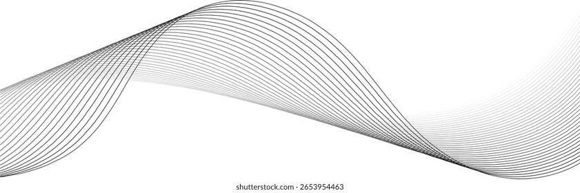 Abstractas líneas de onda gris sobre fondo transparente. Tecnología, ciencia de datos, patrón de borde geométrico. Aislado sobre fondo blanco. Ilustración vectorial.