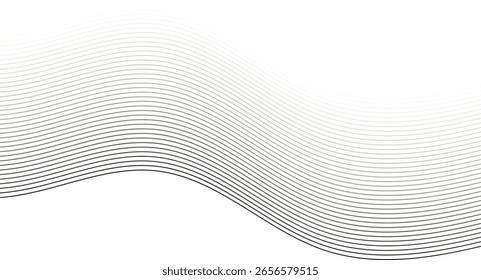 Líneas de onda grises Abstractas sobre fondo transparente Fondo de onda de línea minimalista elegante Fondo lineal de color gris Abstractas Diseño de líneas curvas negras abstractas