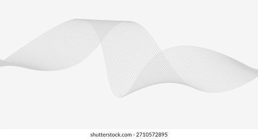 Abstractas líneas de onda gris sobre fondo blanco. Elemento de diseño de líneas de onda fluidas transparentes modernas. Líneas onduladas grises limpias y suaves. Ondas dinámicas. Ilustración vectorial