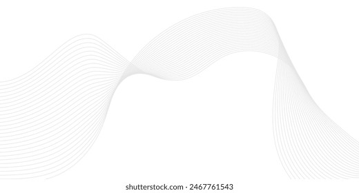 Abstract grey wave lines transparent background.Grey Wave Swirl, frequency sound wave, twisted curve lines with blend effect. Technology, data science, geometric border. Isolated on white background. 